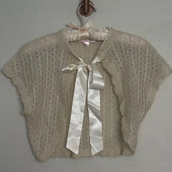 Victoria's Secret Sweaters - Vintage Victoria's Secret Angels Mohair Knit Bolero Sweater Cardigan Bow Cream